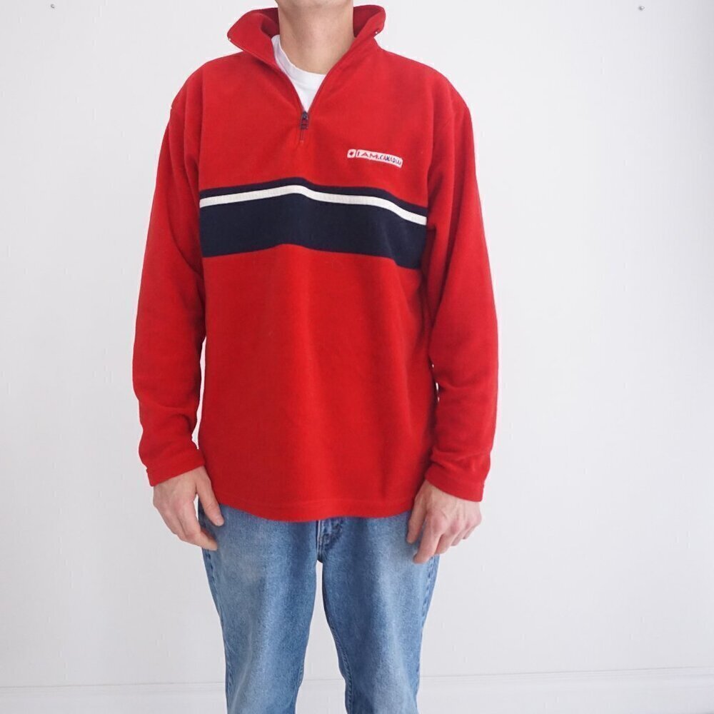 Vintage '90S Molson Canadian Red Navy Quarter Zip Fleece Pullover Sweater XL